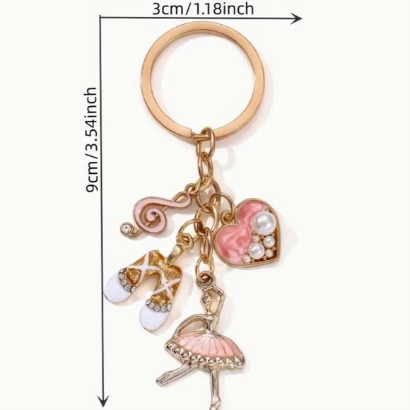 Ballerina Key Ring With Accessories - Heart W/Faux Pearl, White Ballet Shoes-NWT - Picture 3 of 5